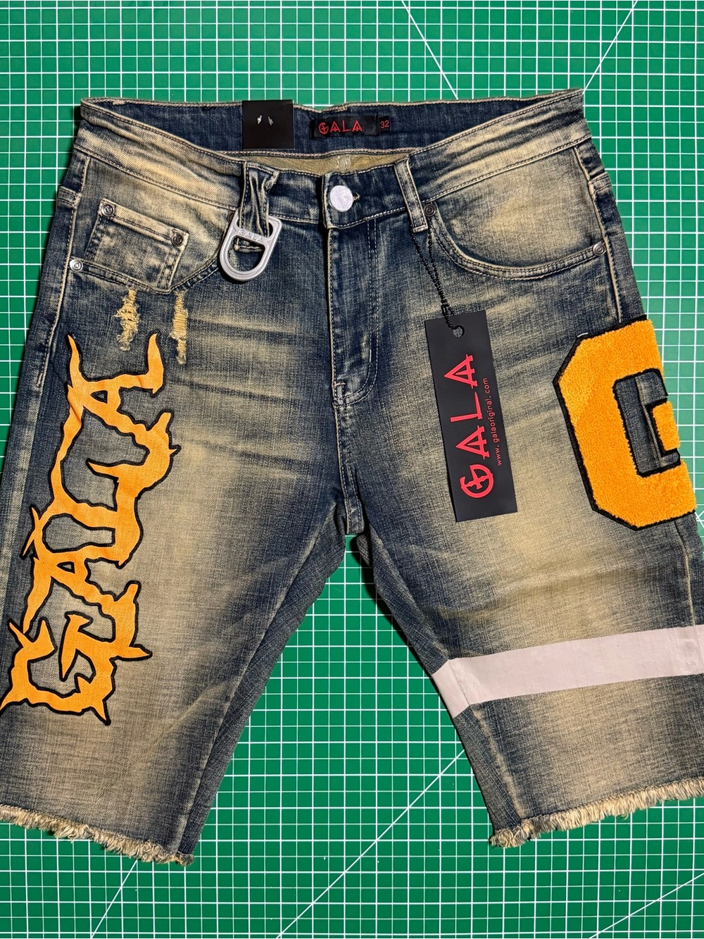 Gala Men's Distressed Denim Shorts in Yellow Accent